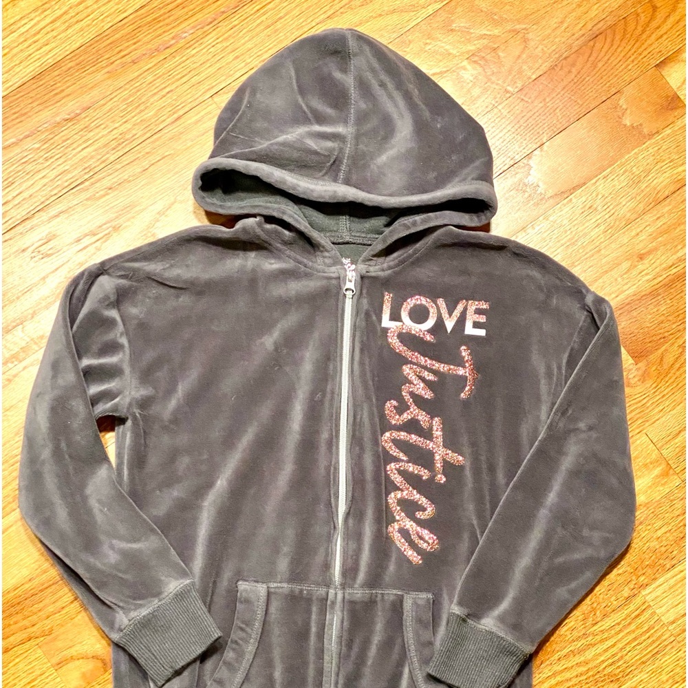 Justice Gray Velour Hoodie Sparklinh